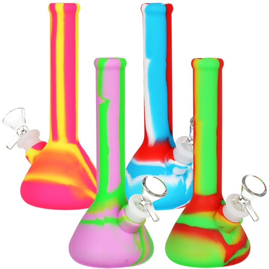 4CT BUNDLE - Silicone Beaker Water Pipe - 7.5" / 14mm F / Assorted Colors