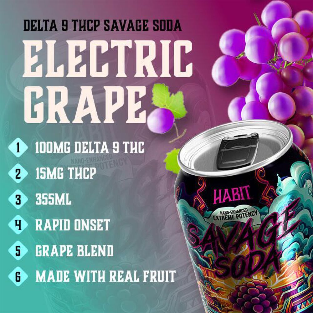 Habit D9 + THCP Savage Soda | 12oz | 100mg D9 + 15mg THCP | 6ct Pack