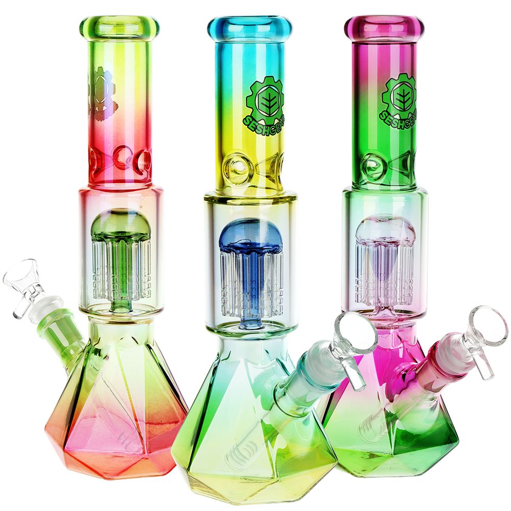 SeshGear Prism Ombre Glass Water Pipe - 10.25" 3ct/ 14mm F / Assorted Colors