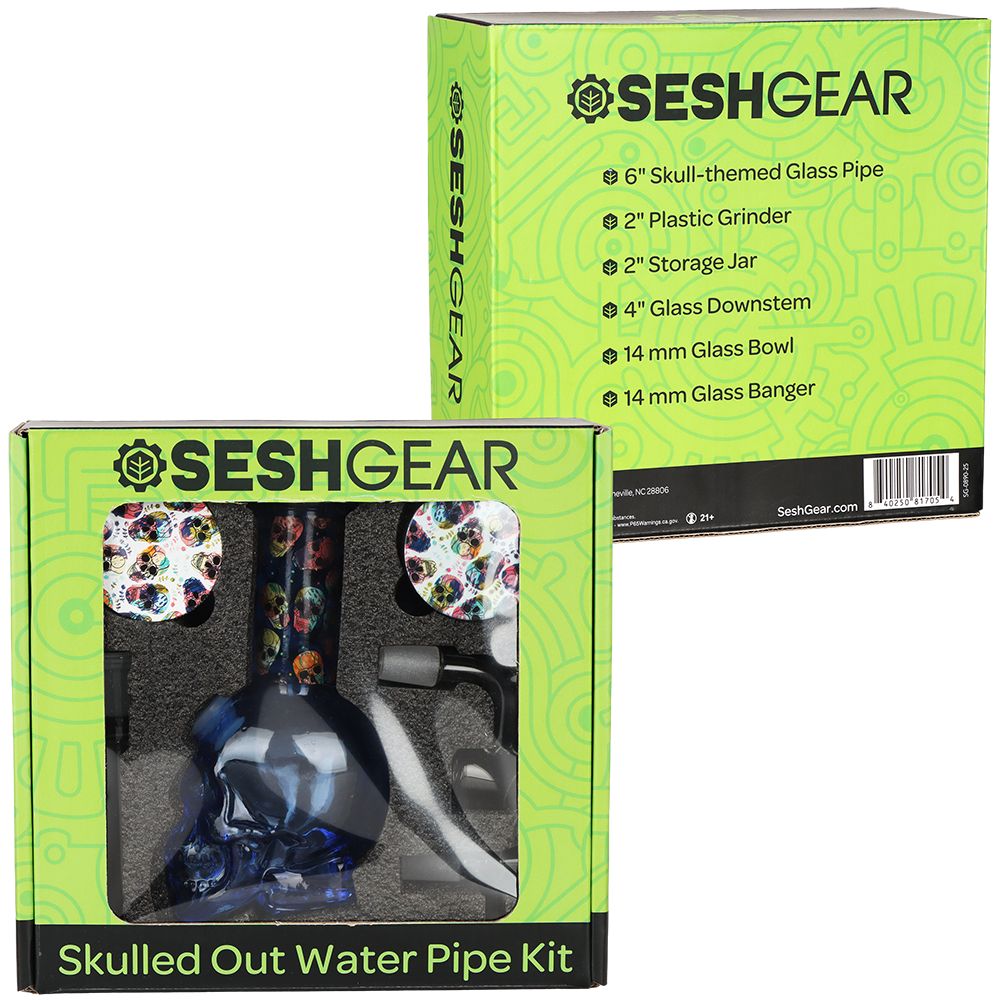 SeshGear Skulled Out Water Pipe Kit - 6" /  Colors & Designs Vary