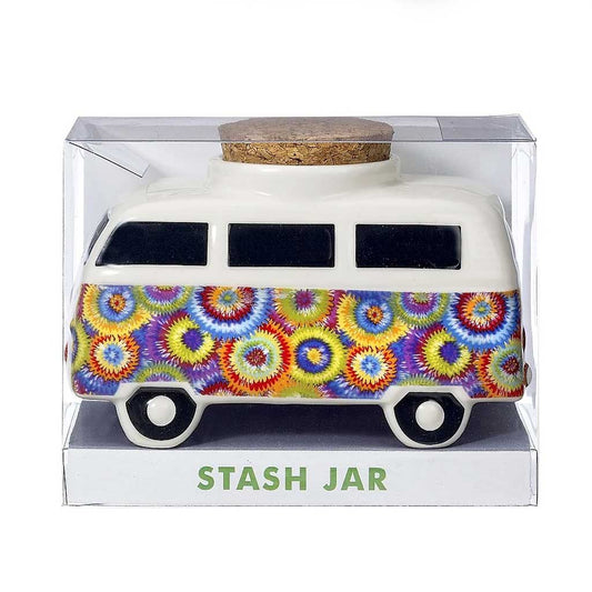 COLORFUL FLOWER BURST VINTAGE BUS STASH JAR