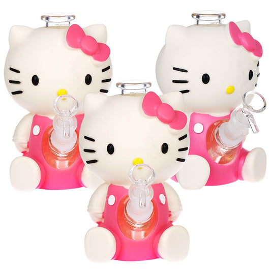 3CT BUNDLE - Cutest Kitty Glass & Vinyl Water Pipe - 7" / 14mm F