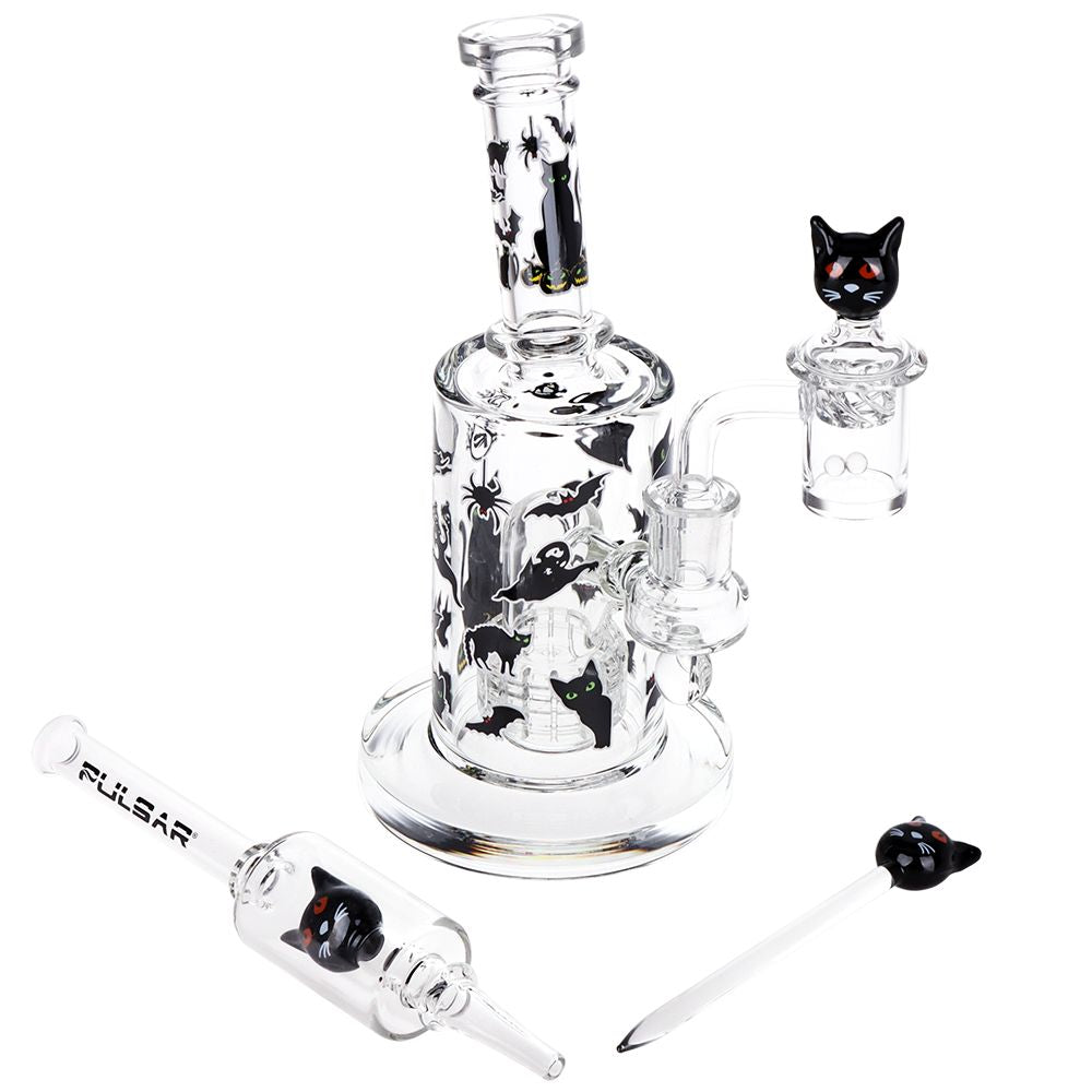 Pulsar Superstitious Kitty Glass Dab Rig Set - 8" / 14mm F