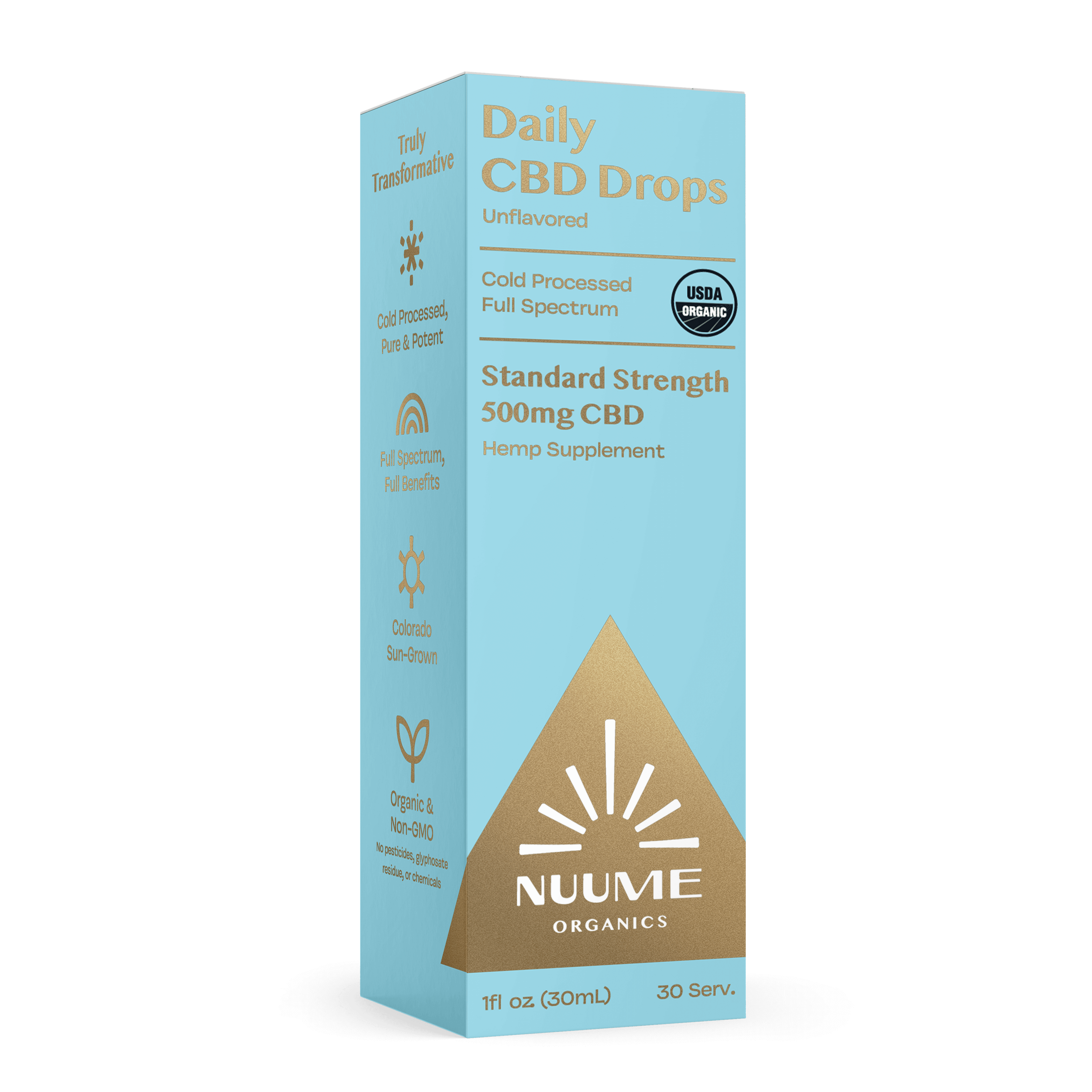 Organic Daily CBD Drops - Unflavored 500mg Full Spectrum