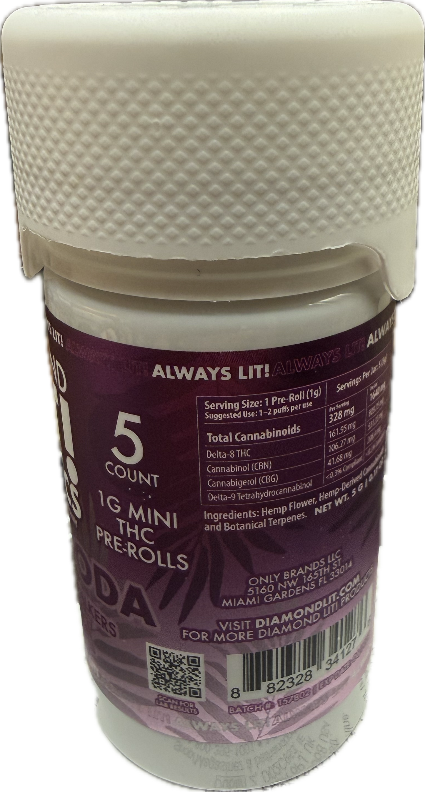 Diamond Lit! – Exotics Dog Walkers – 5CT Jar – 1G Delta-8 Pre-Rolls (Sativa / Hybrid / Indica)
