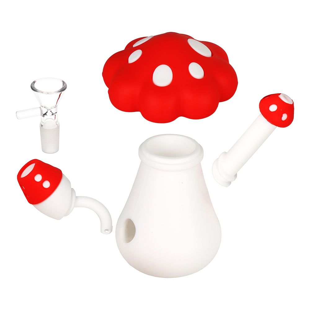 SeshGear Red Mushroom Silicone Water Pipe - 4.5" / 14mm F / Red