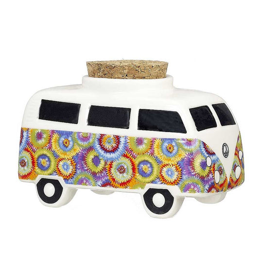 COLORFUL FLOWER BURST VINTAGE BUS STASH JAR