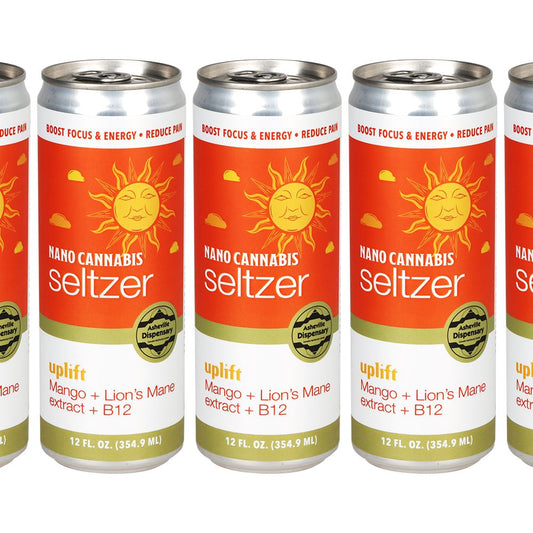 24CT CASE - Asheville Dispensary Nano Cannabis D9 Uplift Seltzer - 12oz / 40mg / Mango / Lions Mane Extract / B12