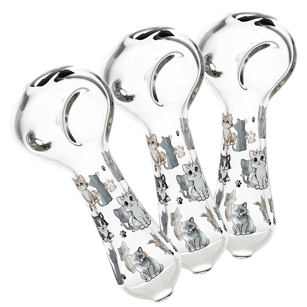Pulsar Cute Kitties Glass Spoon Pipe - 4.5" 3ct