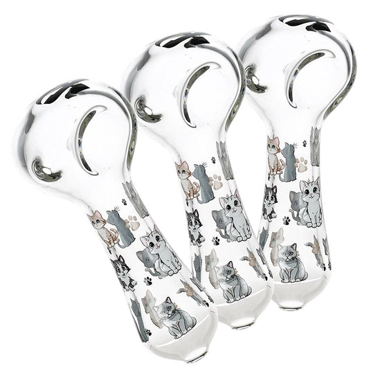 Pulsar Cute Kitties Glass Spoon Pipe - 4.5" 3ct
