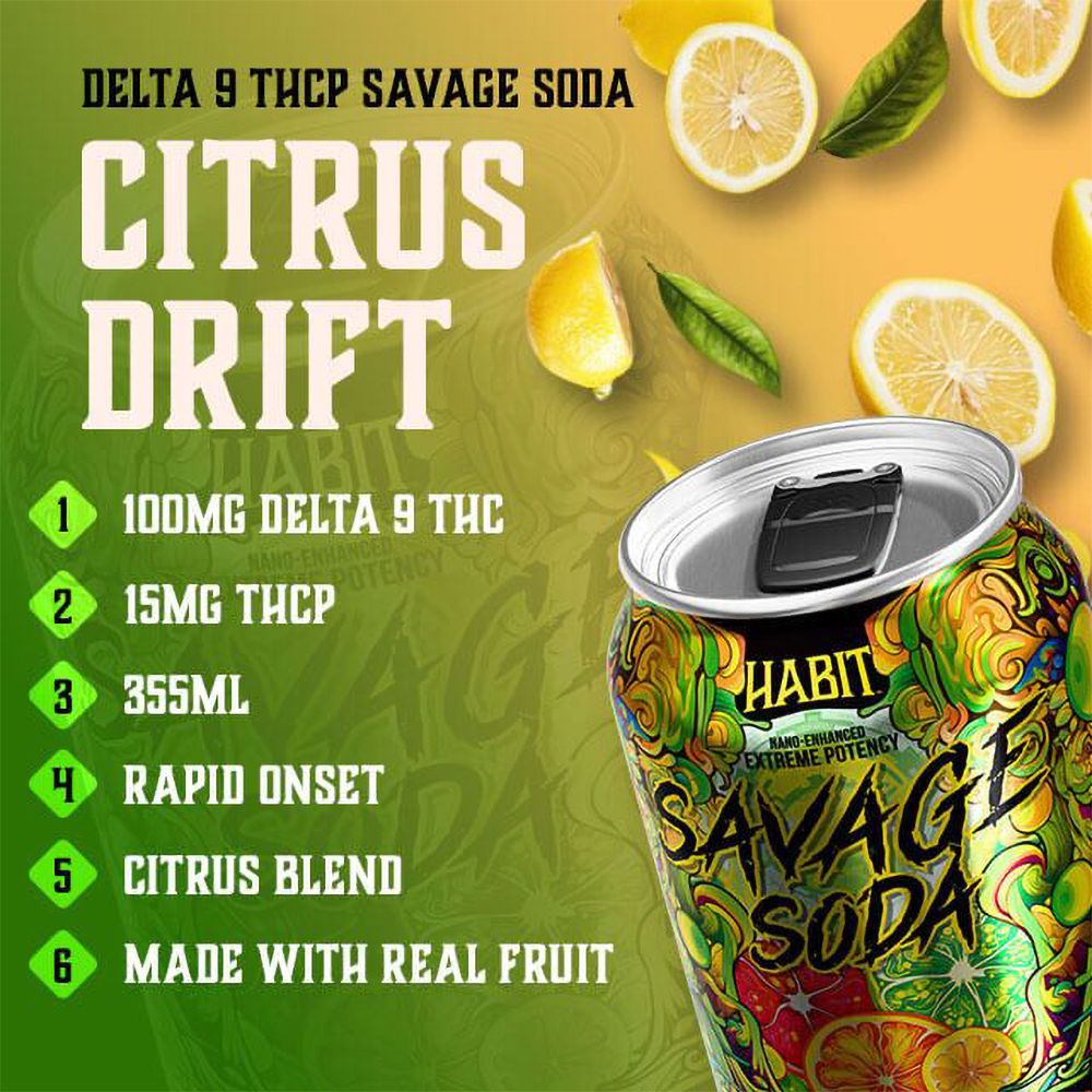 Habit D9 + THCP Savage Soda | 12oz | 100mg D9 + 15mg THCP | 6ct Pack
